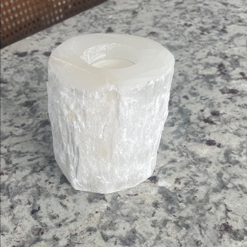 White Selenite Tea Light Candle Holder - Natural Stone